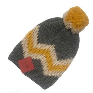 Women’s Knit Pom Beanie Hat Gray/Ivory/Mustard